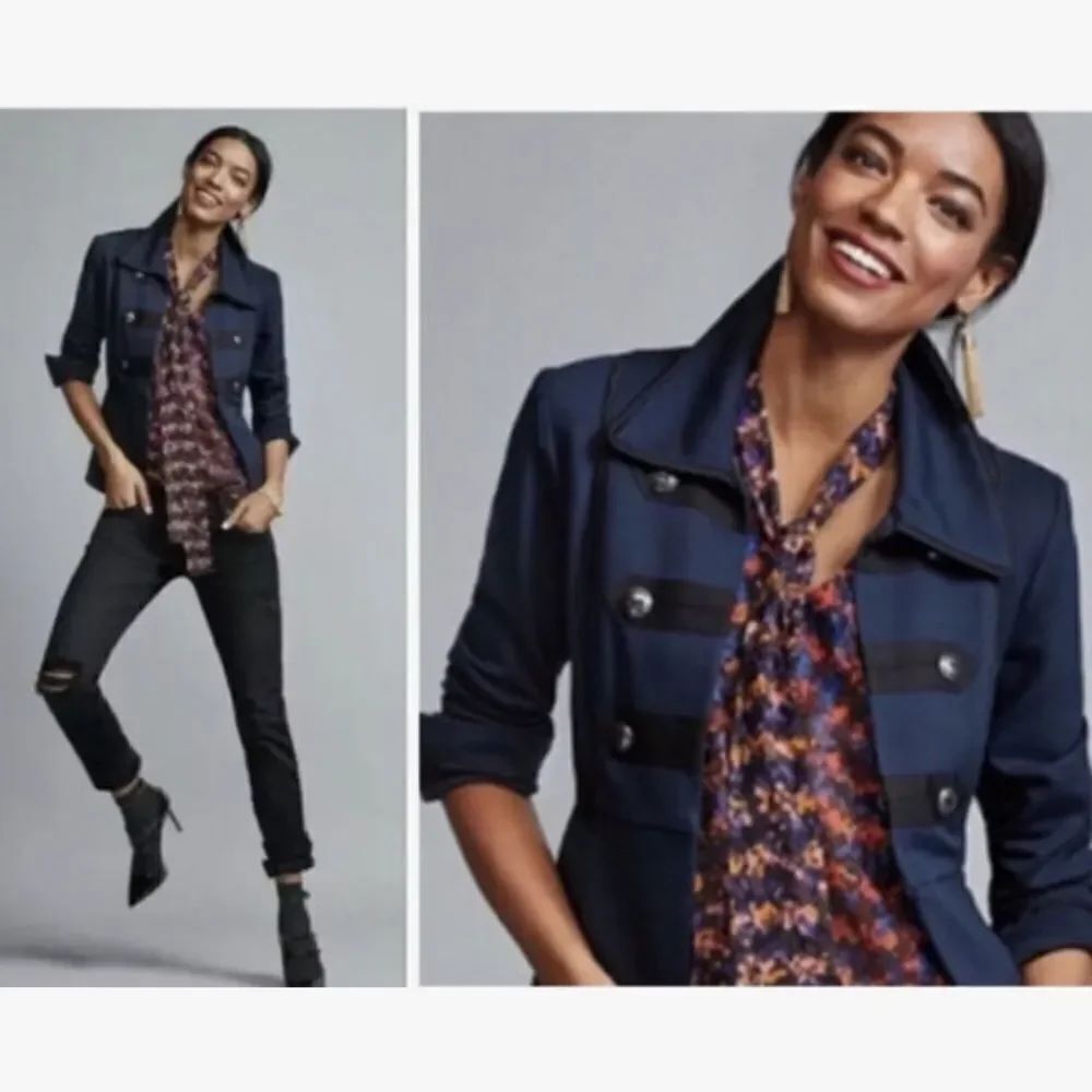 Cabi In The Band #3375 Navy Blue Military Button Front Blazer Band Jacket